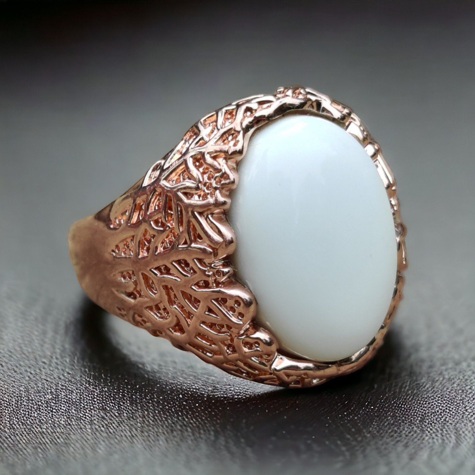 Size 8.5 rose gold plated sterling silver white coral ring