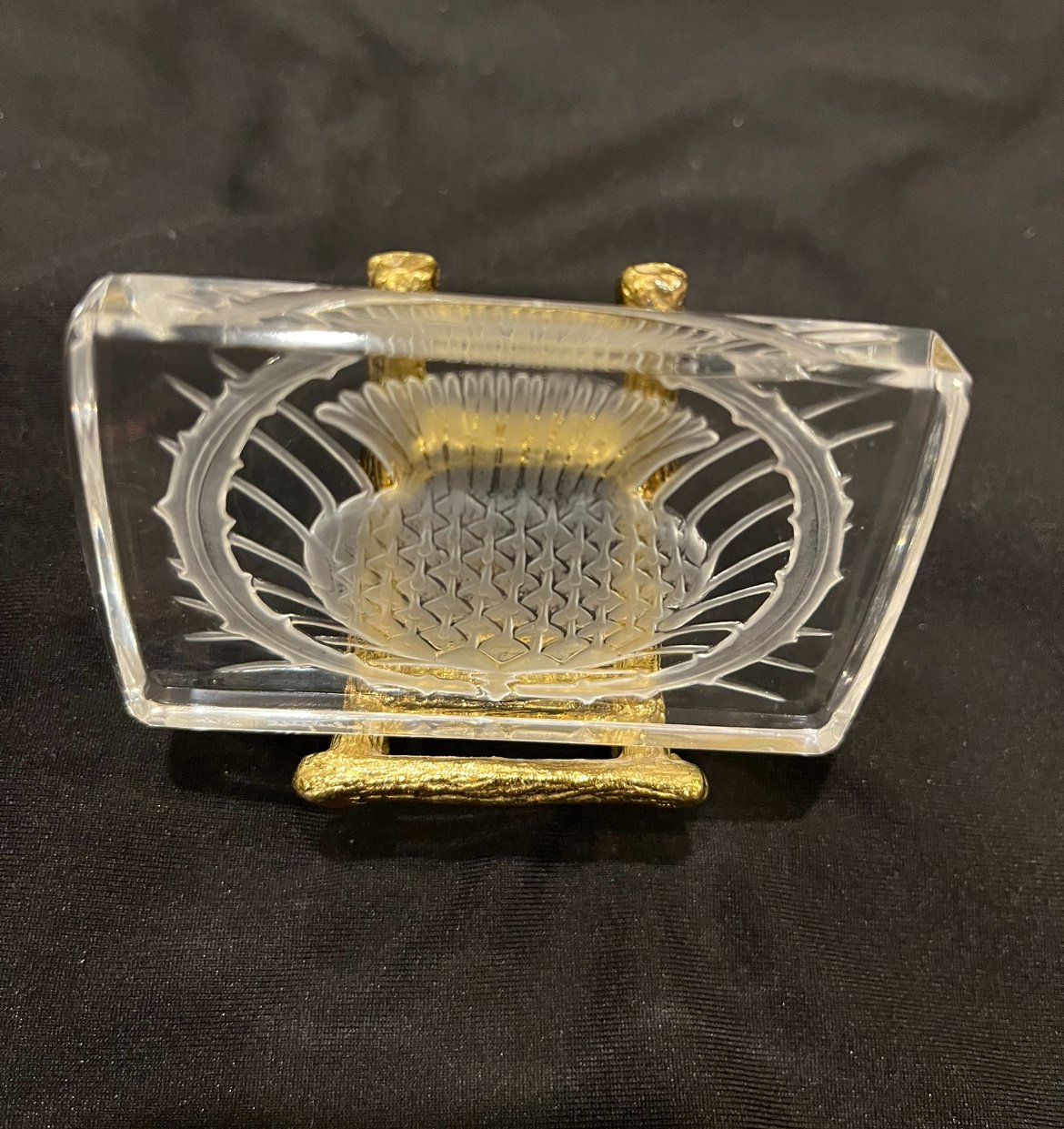 Vintage Lalique Crystal Thistle Paperweight. Signed.