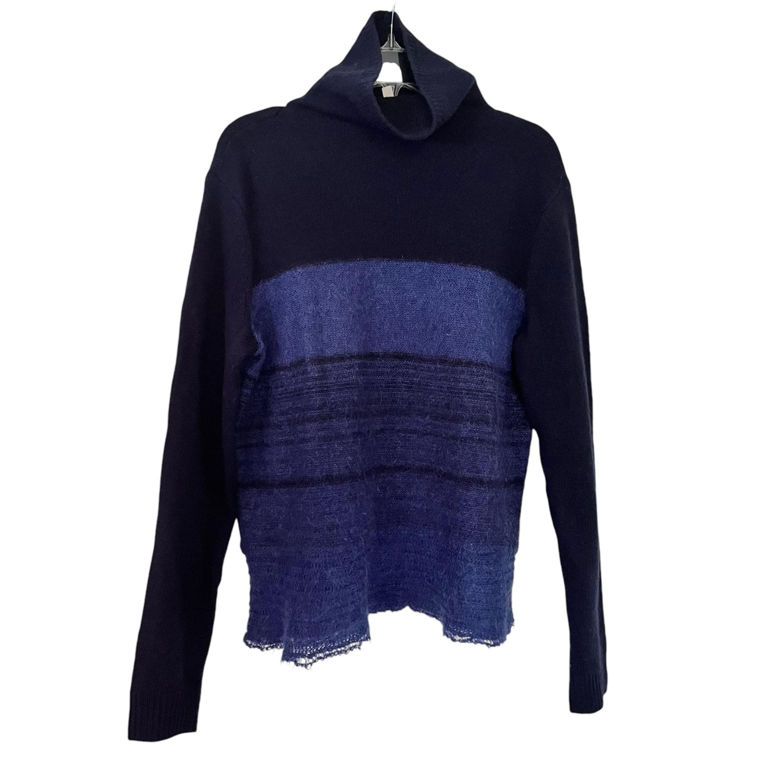 Rebecca Taylor Knit Wool Mohair Cashmere Cowl Neck Fringe‎ Hem Blue Sweater Sz S