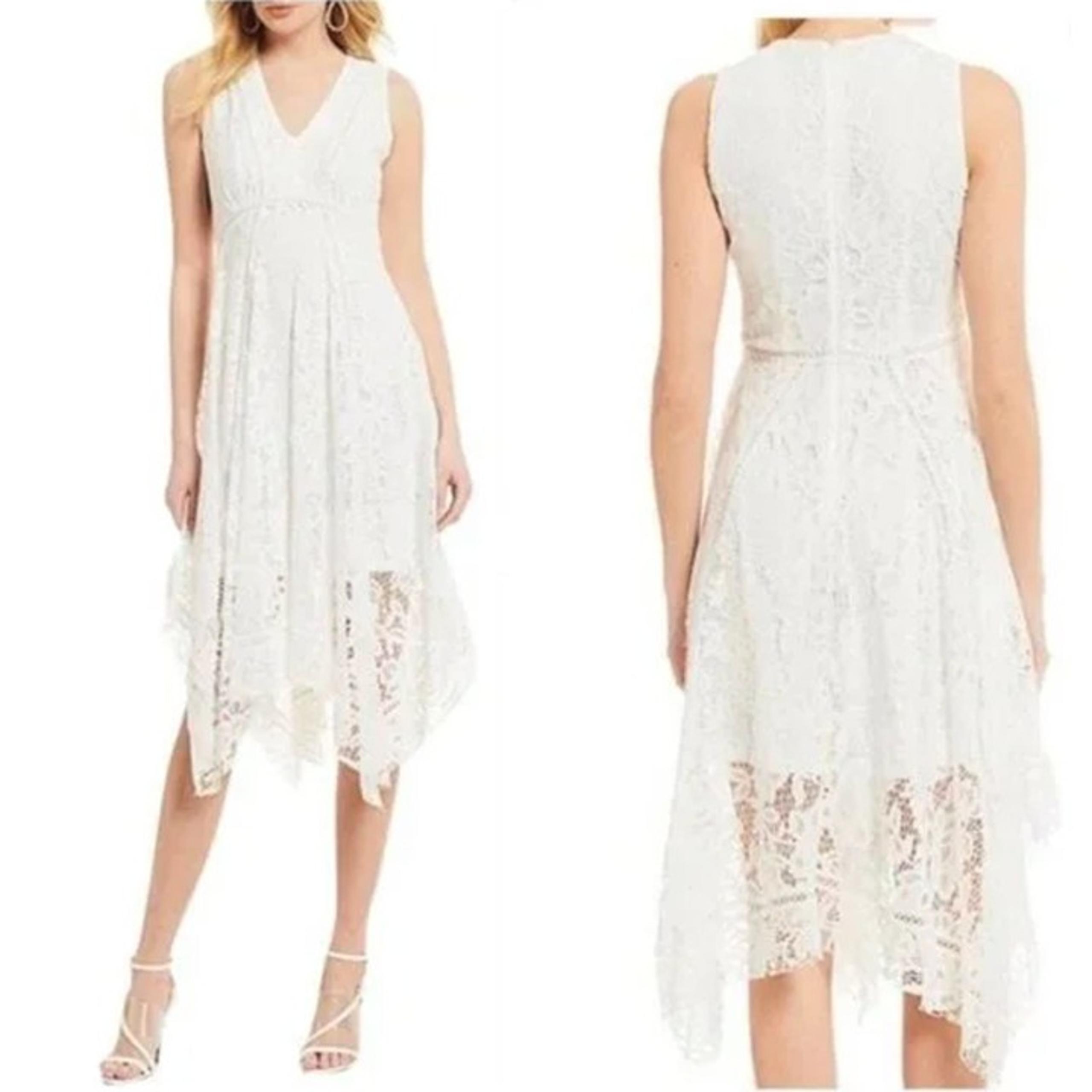 Just Taylor White Lace Handkerchief Hem Midi Dress Size 12 Wedding Bride Mother