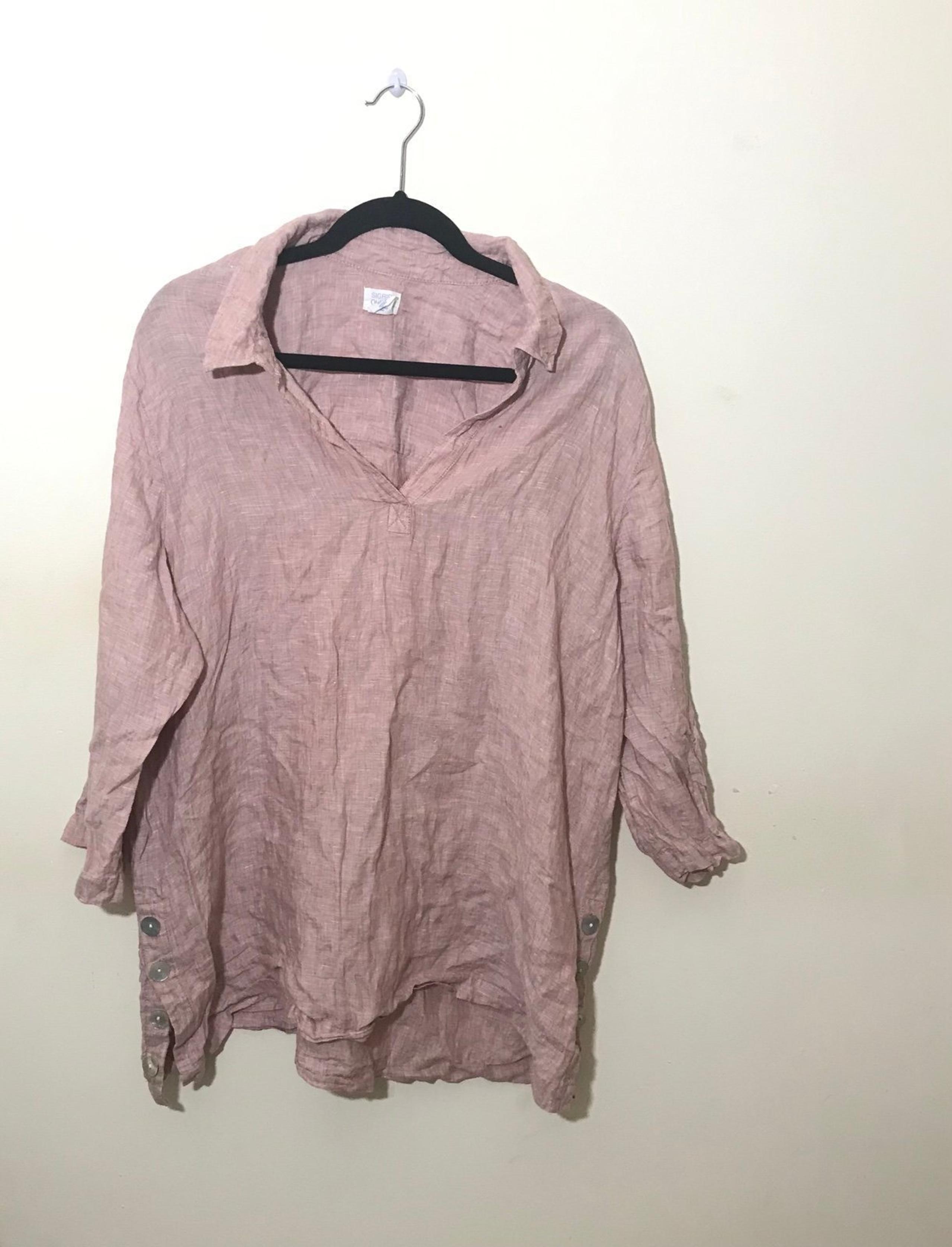 sigrid olsen 1X linen tunic pink top shirt blouse