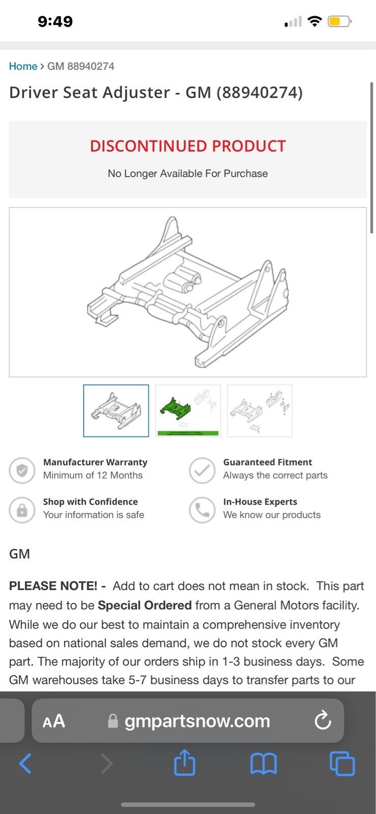 Driver Seat Adjuster - GM (88940274) NEW IN BOX