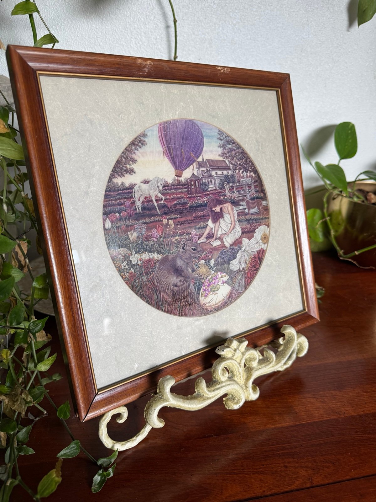 Framed whimsical unicorn fairy squirrel art with words