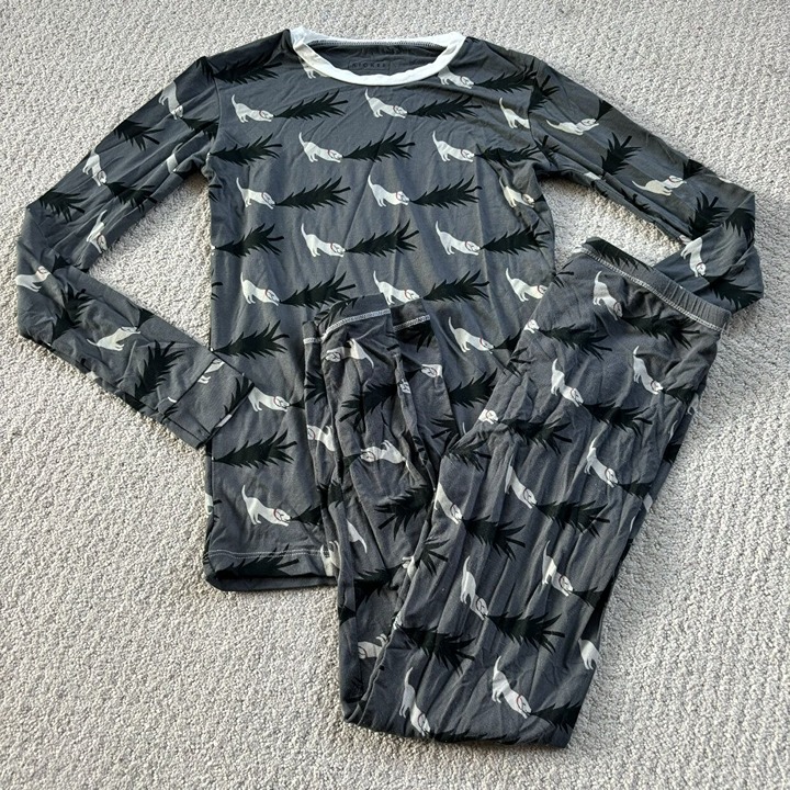 Kickee Pants Bamboo Gray Dog With Christmas Tree Pajamas