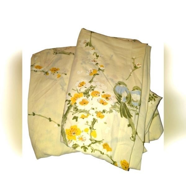 Vintage yellow bird and floral print full sheet set