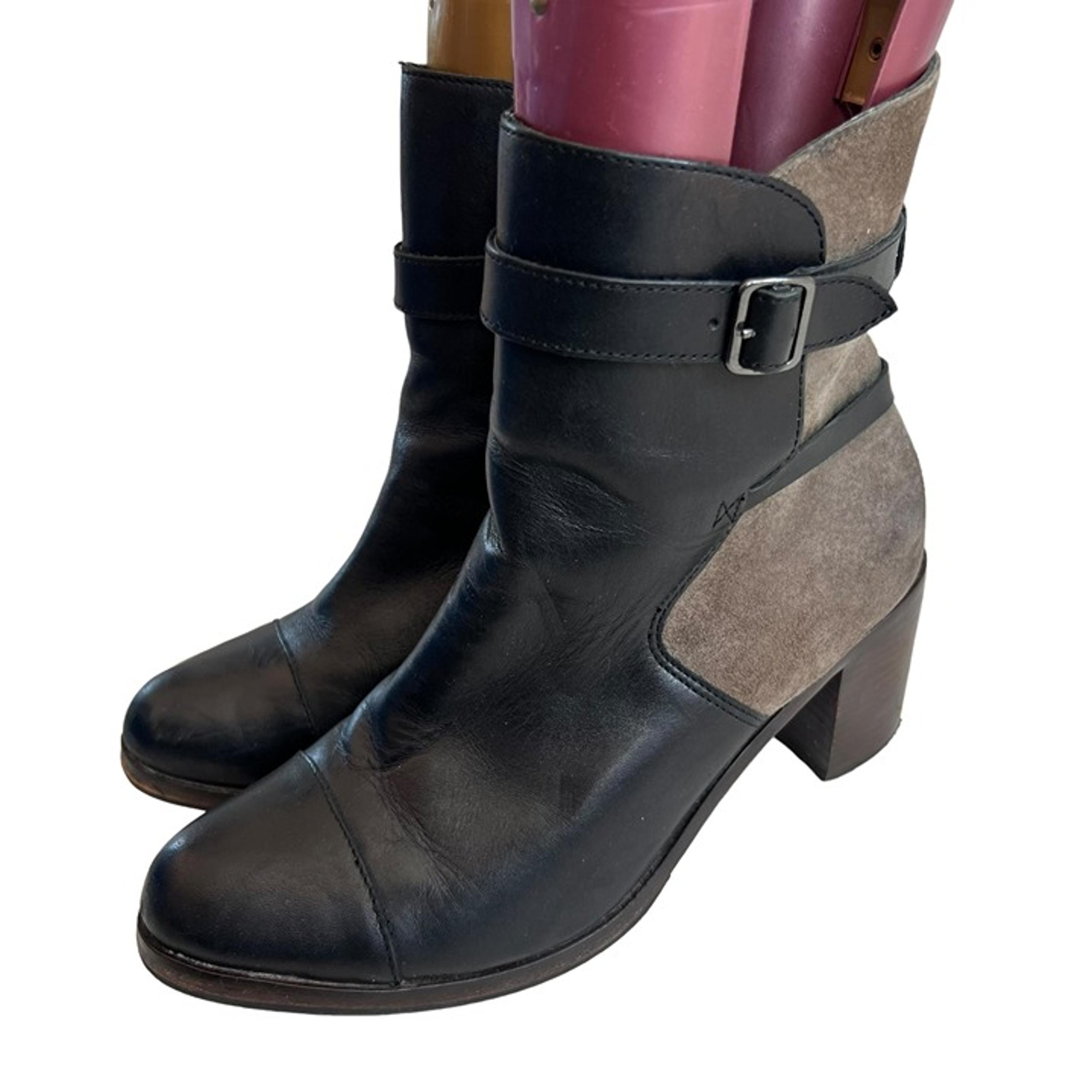 Wolverine boots Samantha Pleet Bonny 10 black leather beige suede block heel