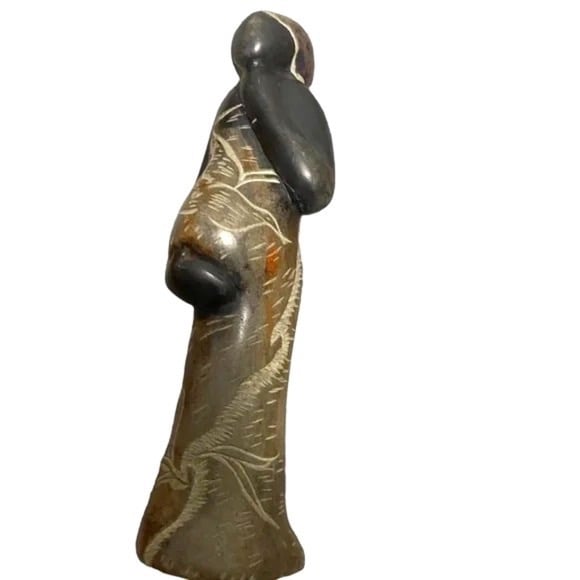 Vintage Hand Carved Stone Sculpted Woman Figurine