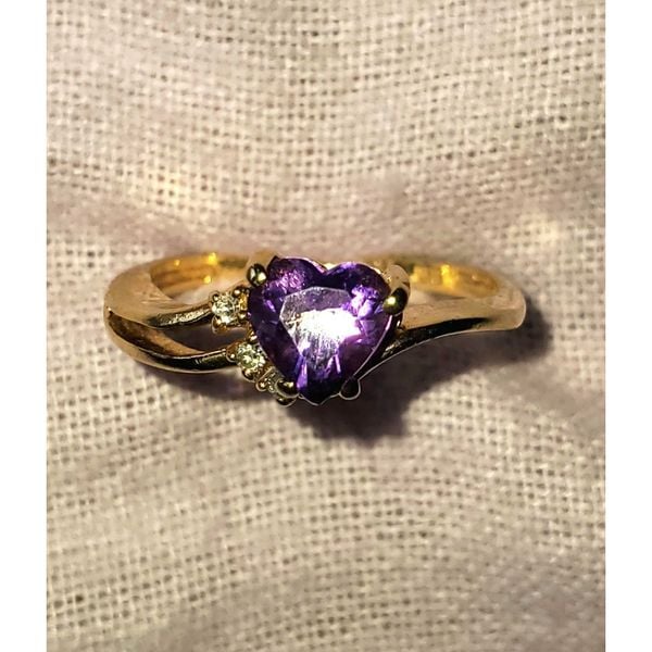 Amethyst and Diamond Heart Ring 10K