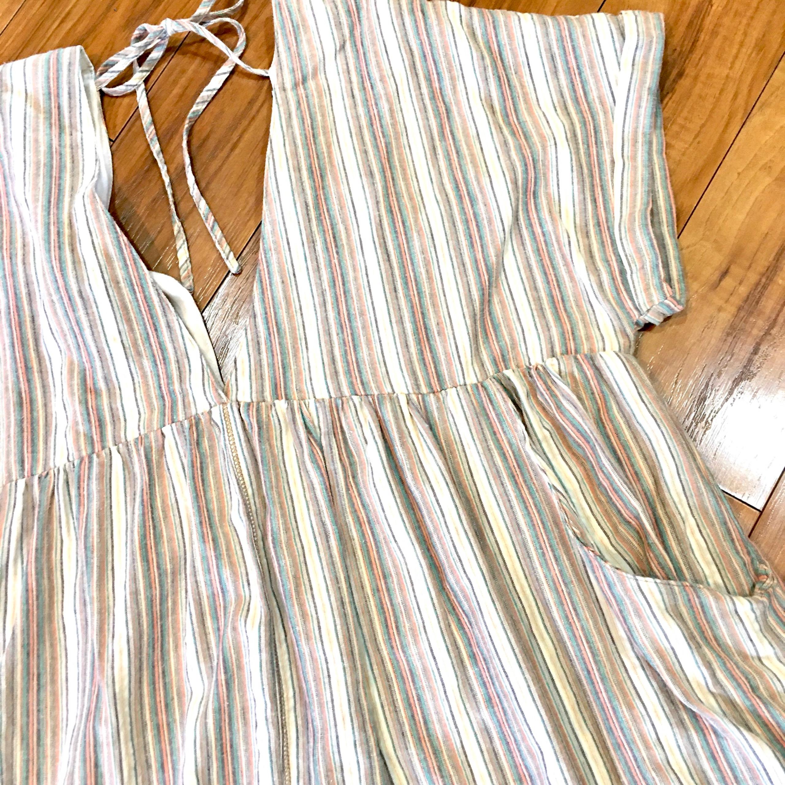 Urban outfitters boho prairie style summer striped mini dress large tan ivory