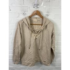 Michael Kors Women's Oatmeal V-Neck Pullover Hoodie Long Sleeve Beige Size L