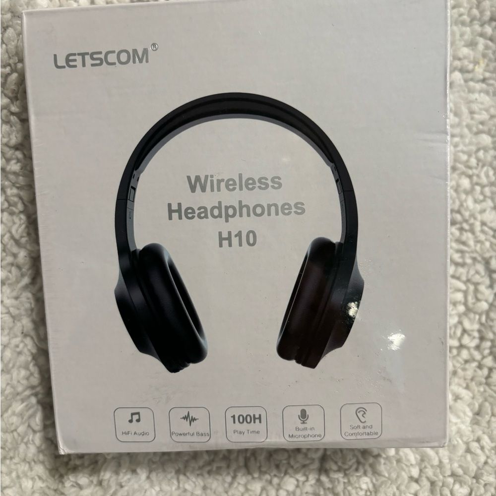 LETSCOM Bluetooth Wireless Headphones with Mic Deep Bass -Black
