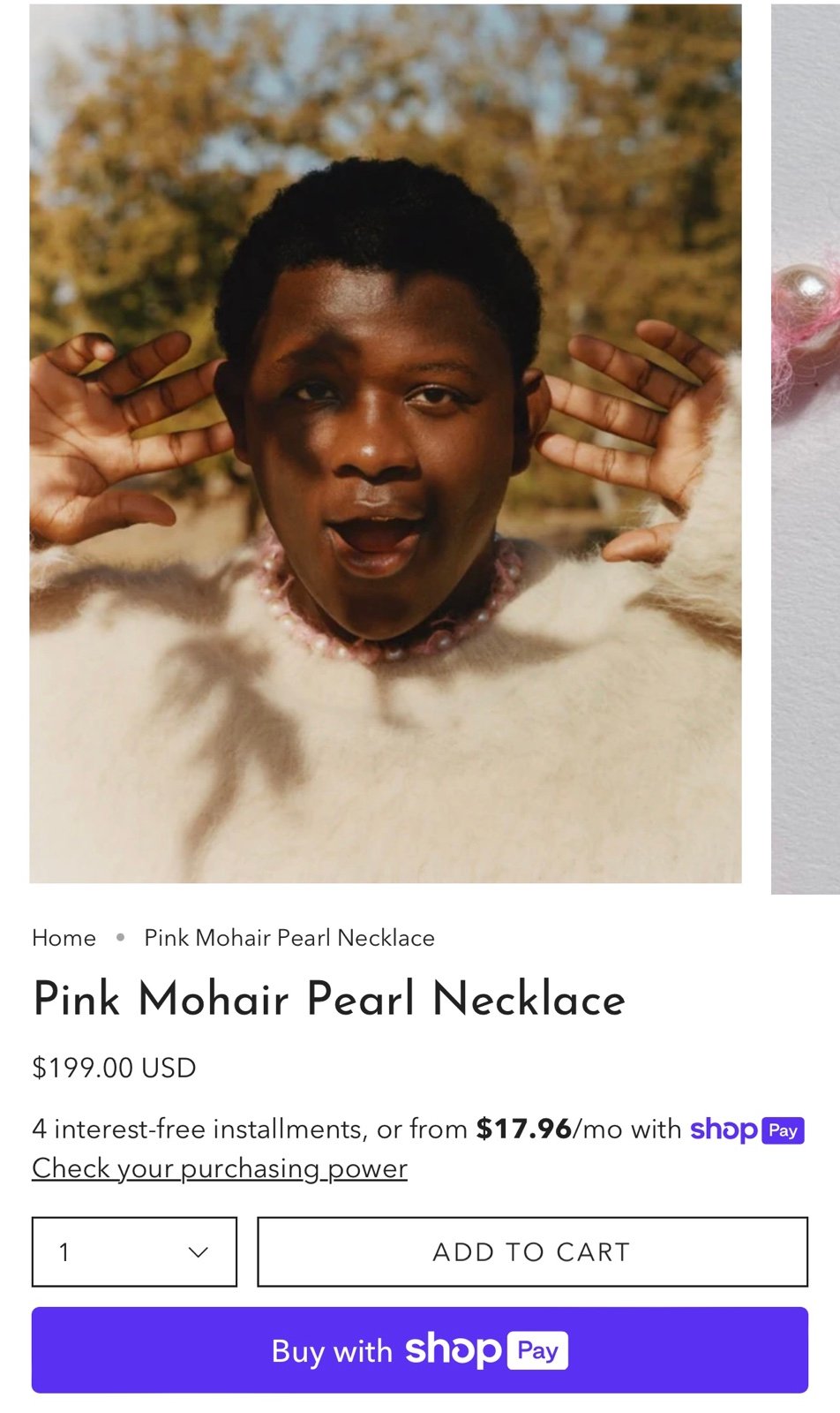 Karo Koru Pink Mohair Pearl Necklace