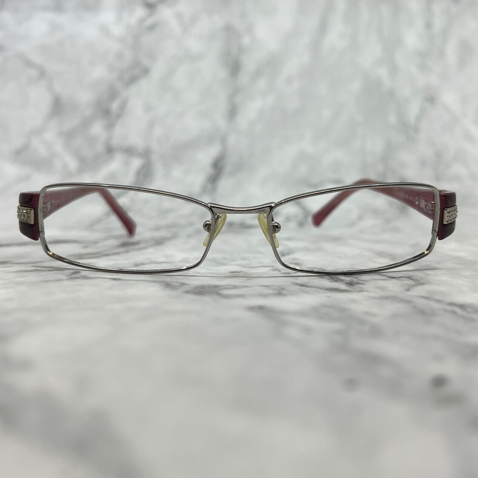 Prada VPR60I 70O-1O1 Eyeglasses Full Rim Silver Red Rectangular Frames 50-16-135