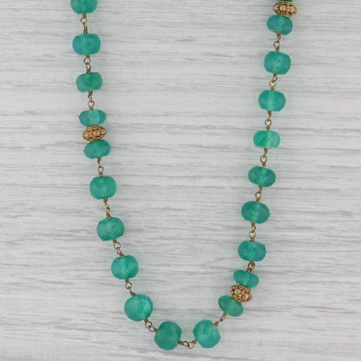 New Nina Nguyen Melody Green Onyx Bead Necklace Sterling Gold Vermeil Adjustable