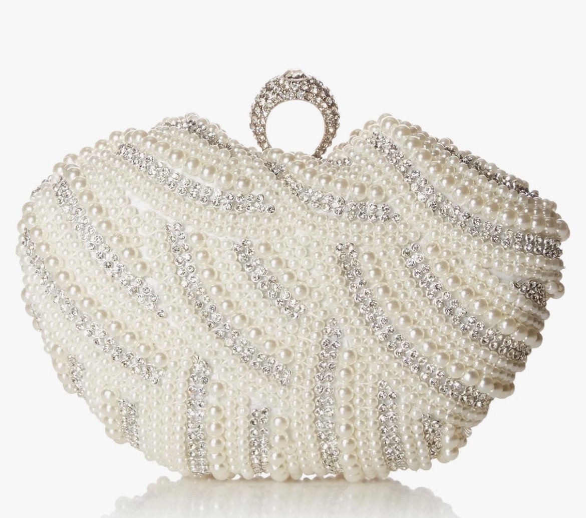 New- Womens Luxury Special Crystals Beaded Pearl Clutch Bag