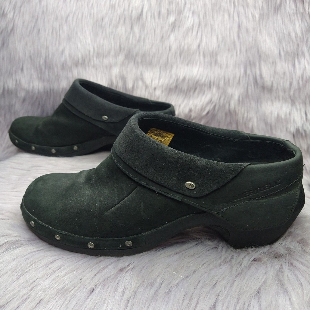 Merrell Lux Wrap Nubuck Leather Slip On Mule Clogs Womens Size 8.5 Black Studded