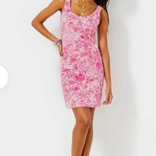 Lilly Pulitzer - Women's XL Newberri Tank Dress Peony Pink Seaside Scene Cotton