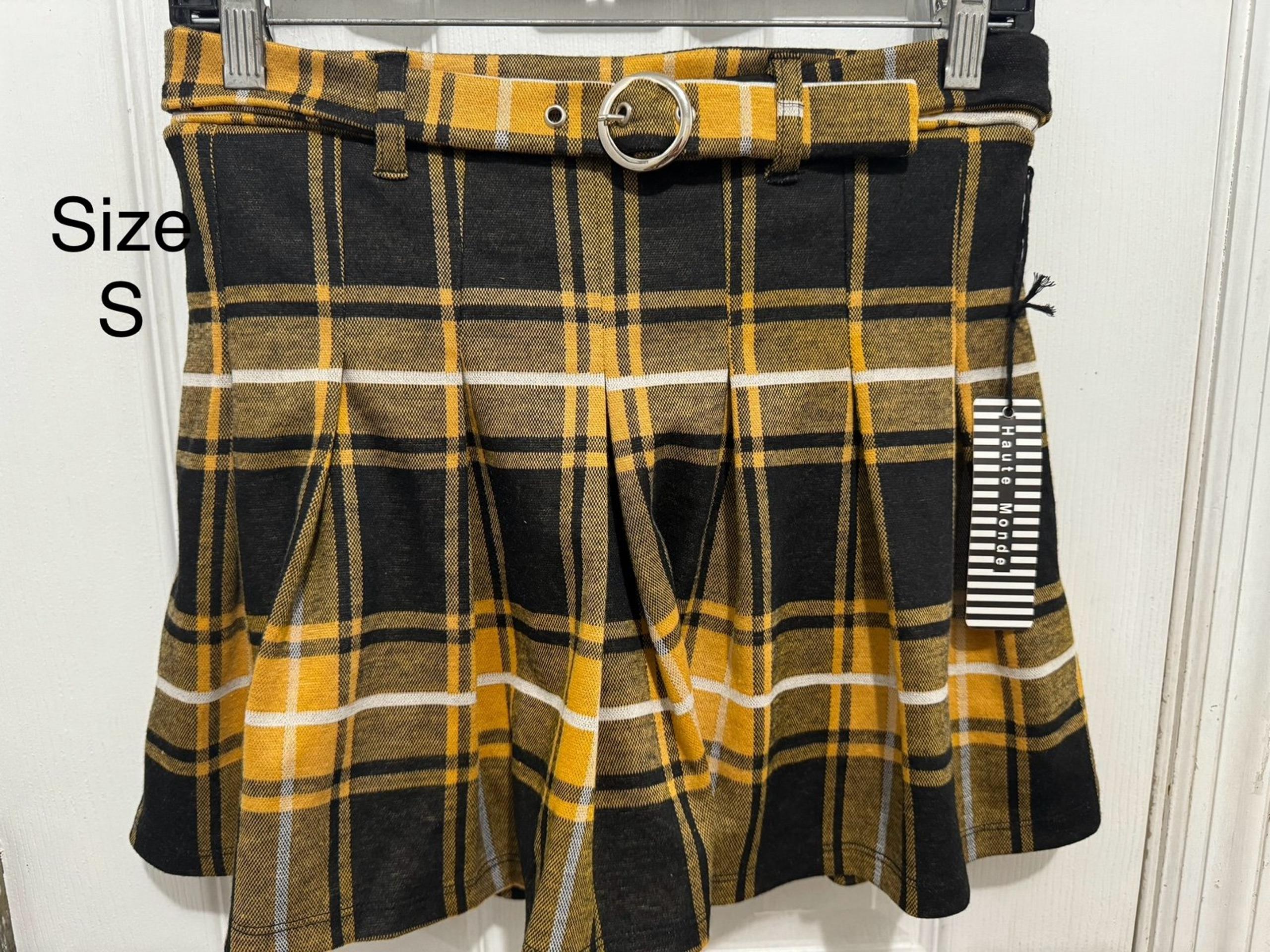 Haute Monde Belted Plaid Pleated Mini Skirt size S