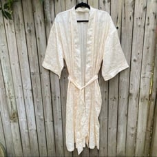 Vintage Erika Taylor Ivory Cream Floral Long Robe 90s 1990s