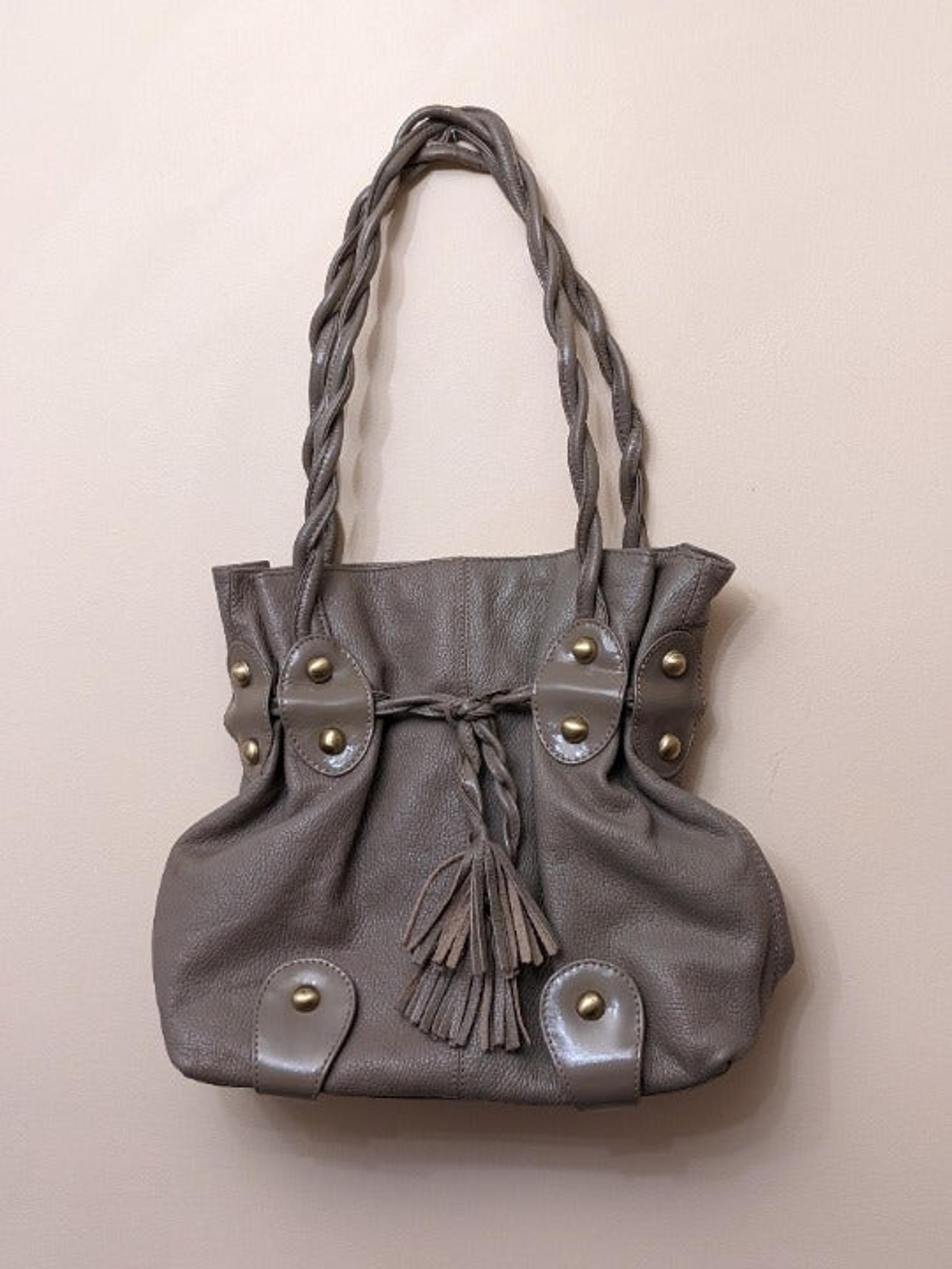 Michael Rome Designs Grey Hobo Leather Fringe Double Strap Should Purse