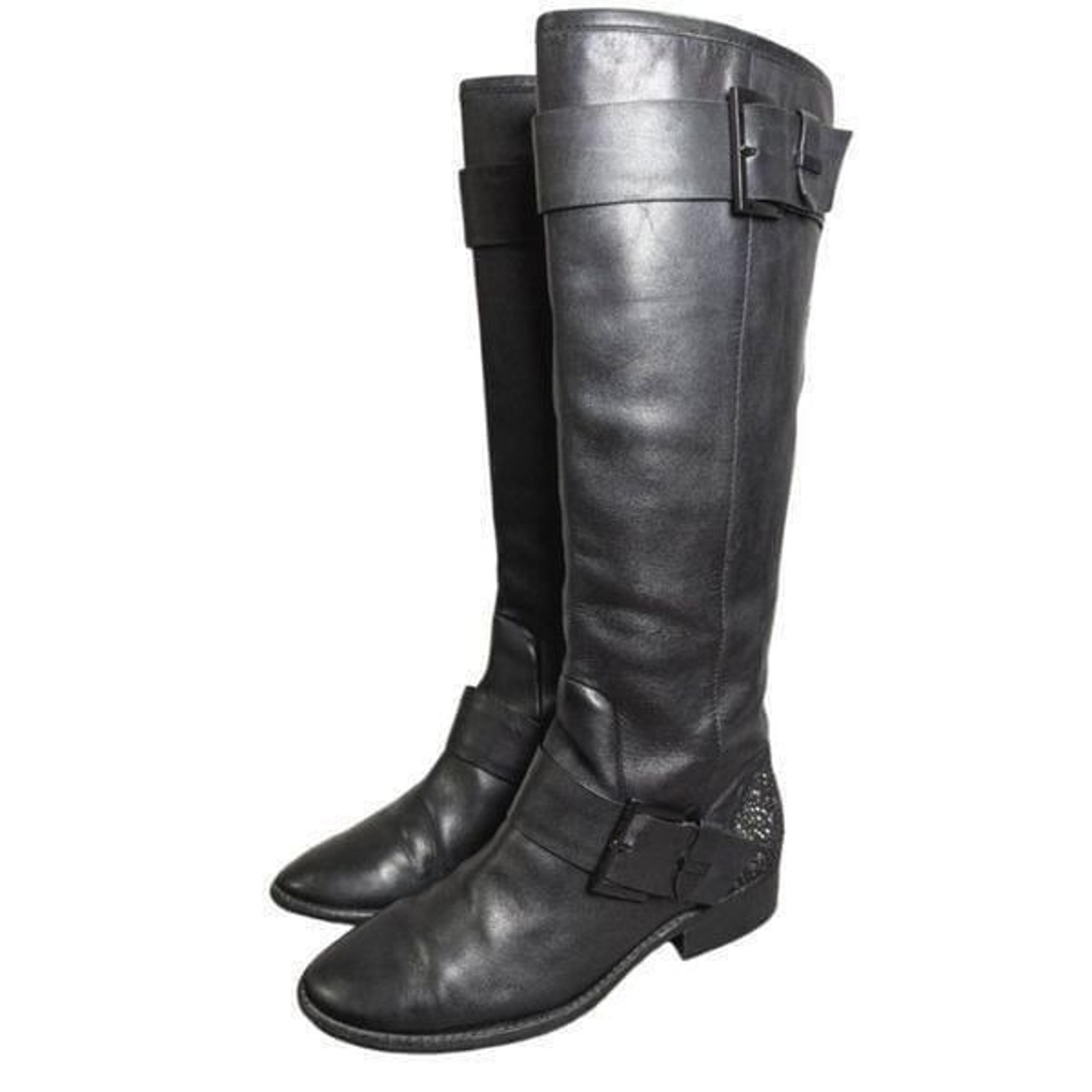 Brian Atwood Diva Black leather crystal embellished knee high riding boots 6.5
