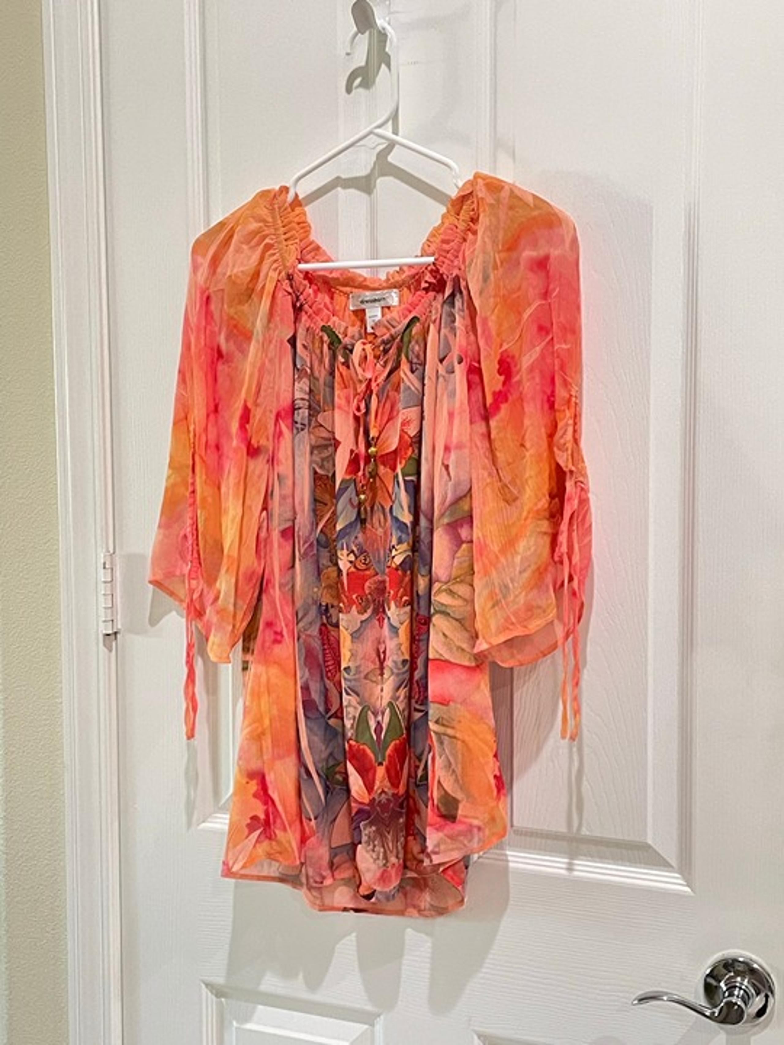***GORGEOUS***DRESS BARN LINED BLOUSE WOMAN MULTI ORANGE & BLUES***SIZE 1X***