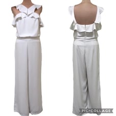 Anthropologie ML Monique Lhuillier Bissell Ruffle White Jumpsuit Size 14