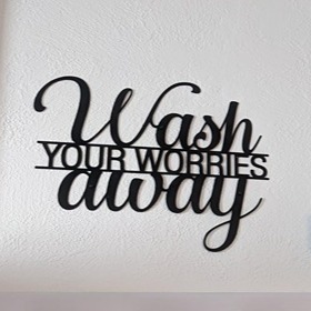 Wash Your Worries Away Sign Metal Wall Decor - 14 X11 Black Modern