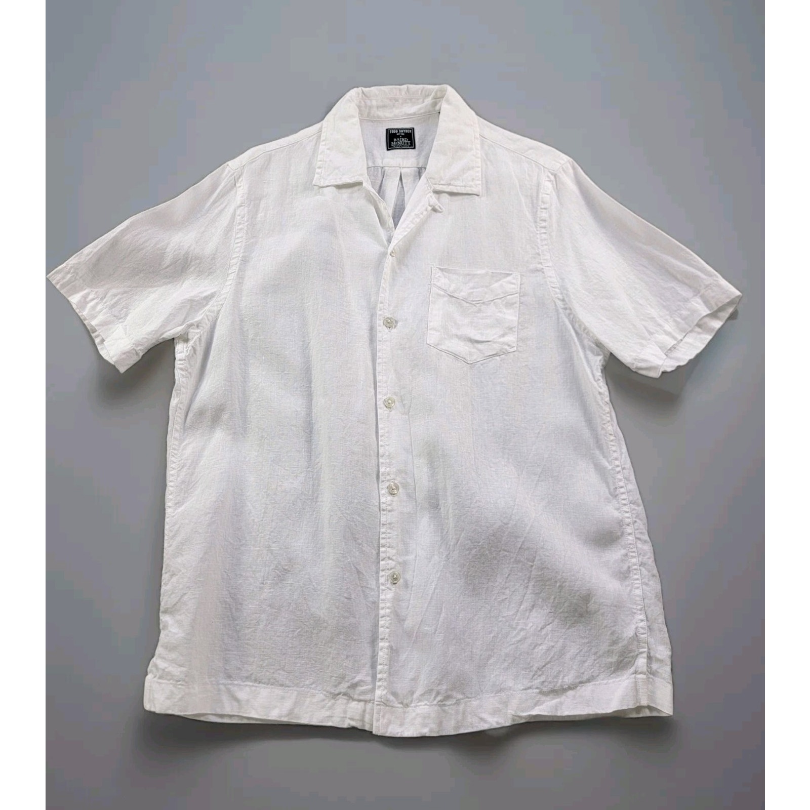 Todd Snyder Irish Linen Button Down Shirt Size L White Short Sleeve