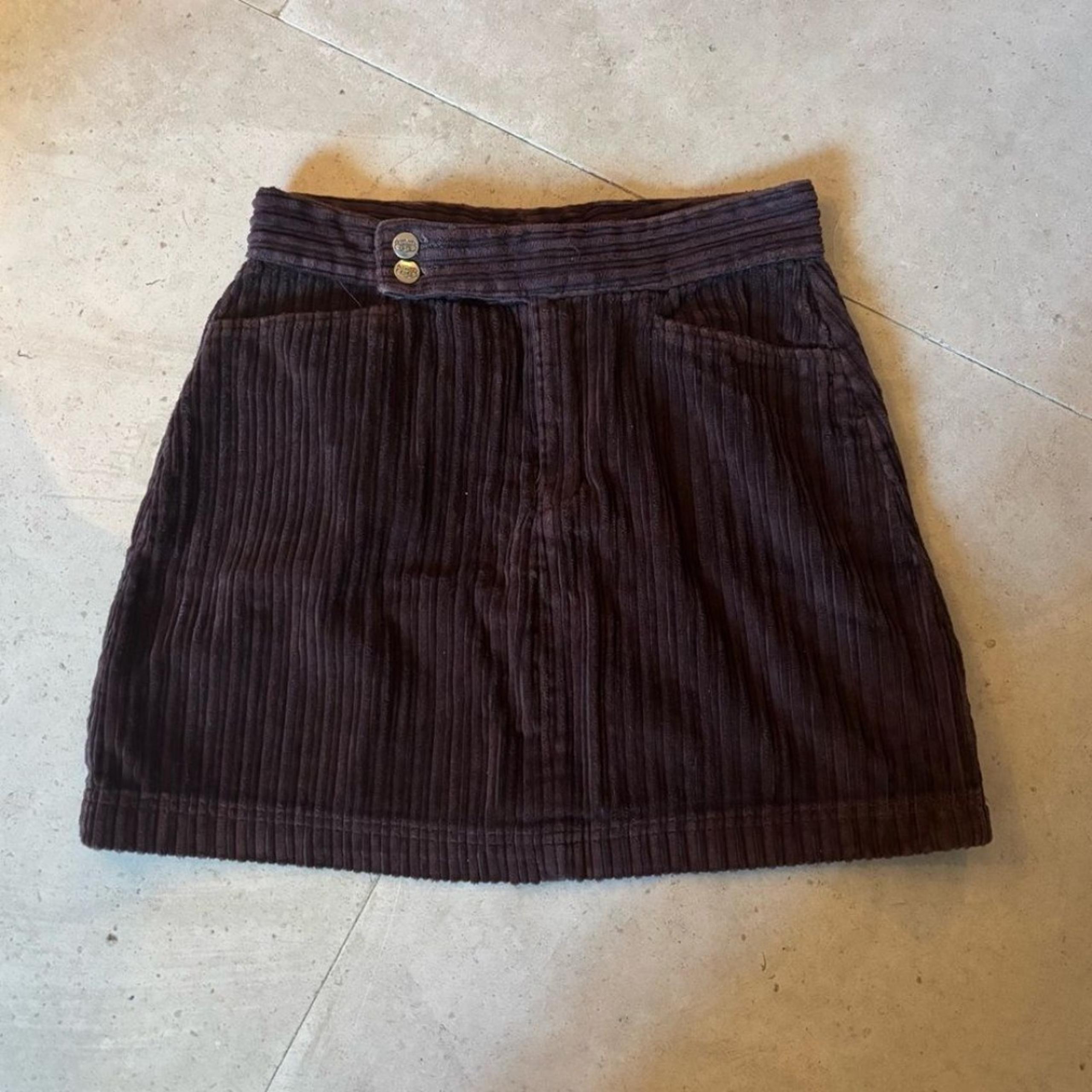 Vintage Corduroy Mini Skirt 26 Pockets 100% Cotton Wale Ribbed Route 66 Buttons