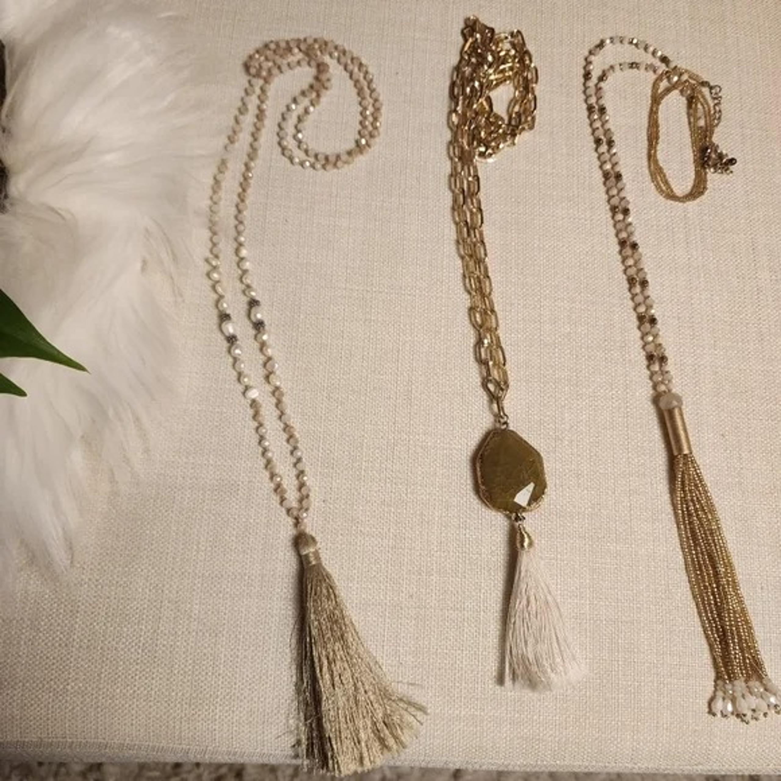 3Pc Long Length Tassel Necklace Jewelry Lot Multicolor Glass Beads NWOT