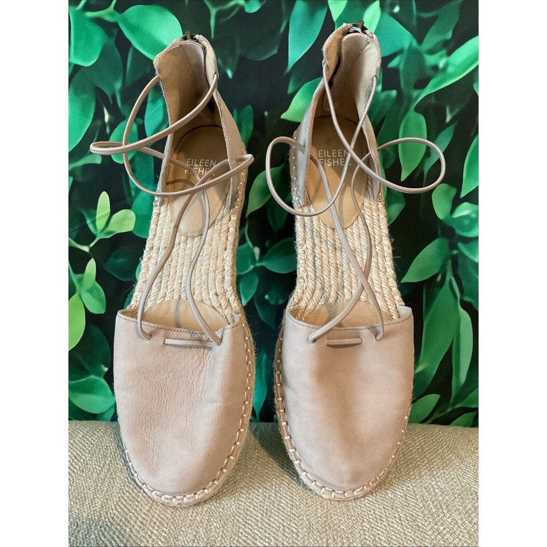 Eileen Fisher Espadrilles Zip Back, Tan Nubuck, Women Size 9