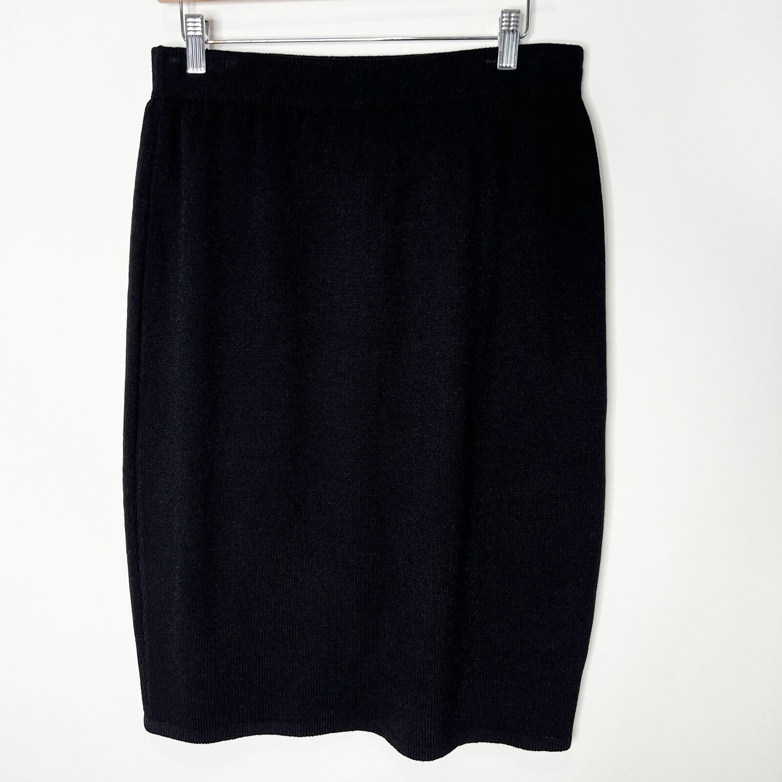 Vintage St John Collection Pencil Skirt Black Pull On Elastic Waist Women 12
