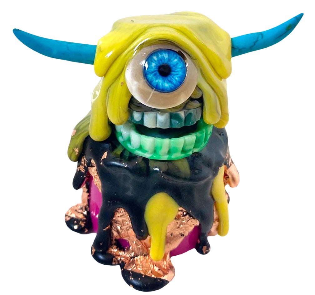 Upcycled Blue Eye Horned Art Toy Slime Monster Cyclops by Daisy Ravenfield