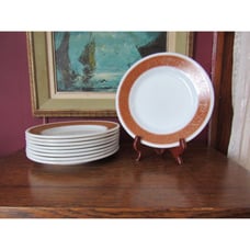Vintage Pyrex Bronze Rare Pattern Dinner Plate Set 9, Vintage Pyrex Servingware