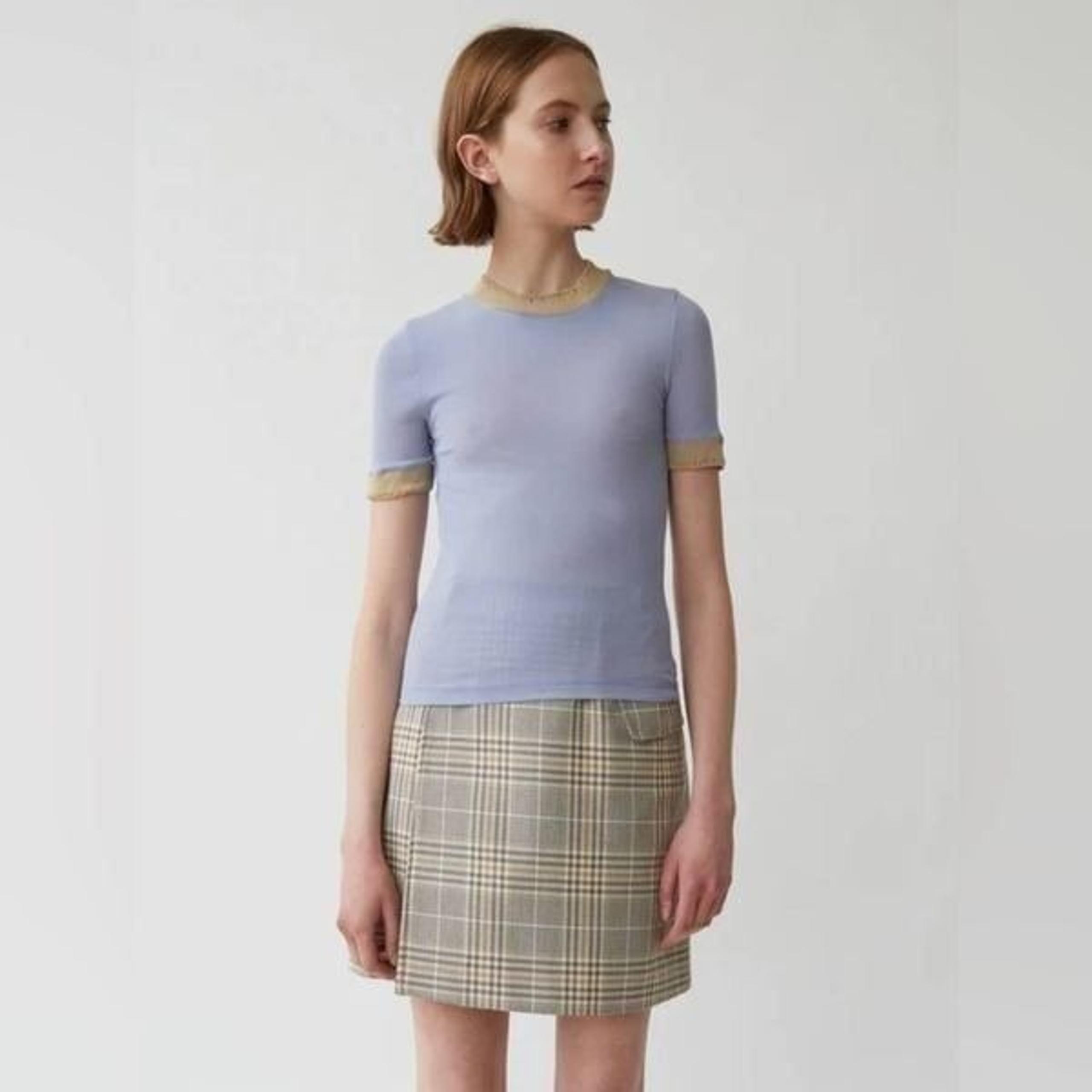 Acne Studios Pale Blue/Tan Eva Laddering Rib See-Through T-Shirt Size XS
