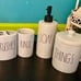 Rae Dunn blue bathroom set