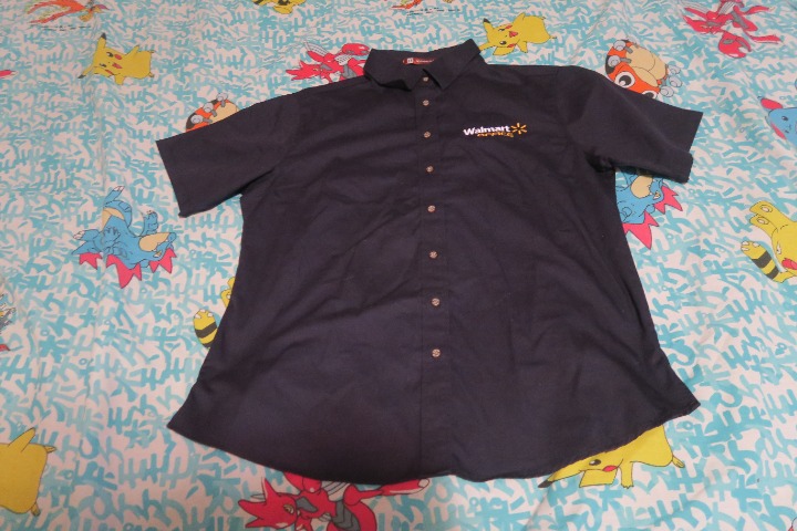 Walmart Office Employee Uniform Button Shirt Navy Blue Twill Women's Large