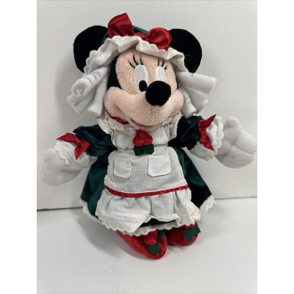 Disney 2003 Christmas Minnie Mouse as Mrs. Clause Bean Bag Plush Rattle Tag 10"
