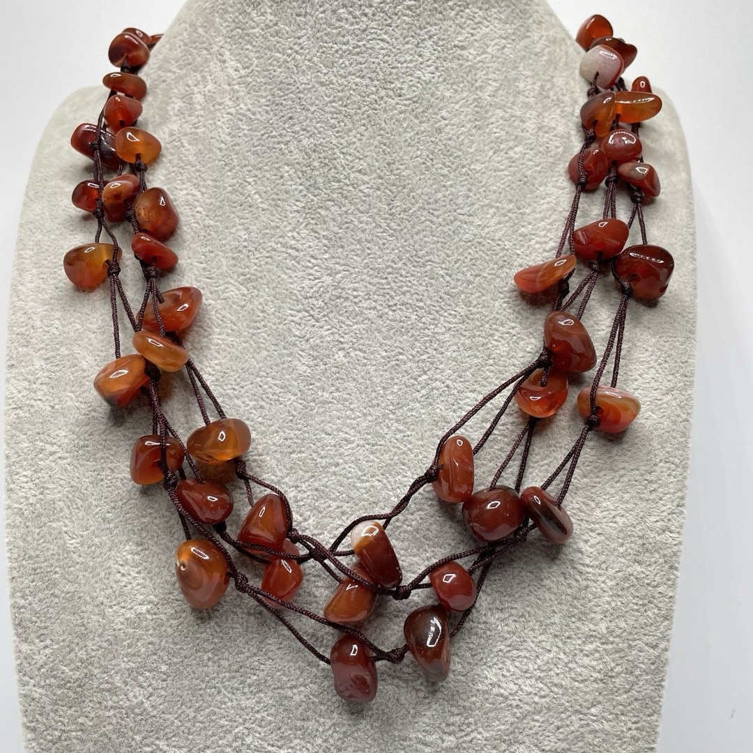 Stunning Carnelian Agate Gemstone Knotted Multi Layer Boho Necklace Statement
