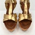 MIU MIU Shoes Womens 39 Gold Brushed Metal Leather Cork Platform Heeled Sandal