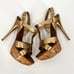 MIU MIU Shoes Womens 39 Gold Brushed Metal Leather Cork Platform Heeled Sandal