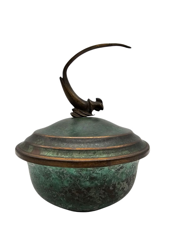 Vintage Carl Sorensen Lidded Bronze And Copper Vessel Bowl deco Boel Bird