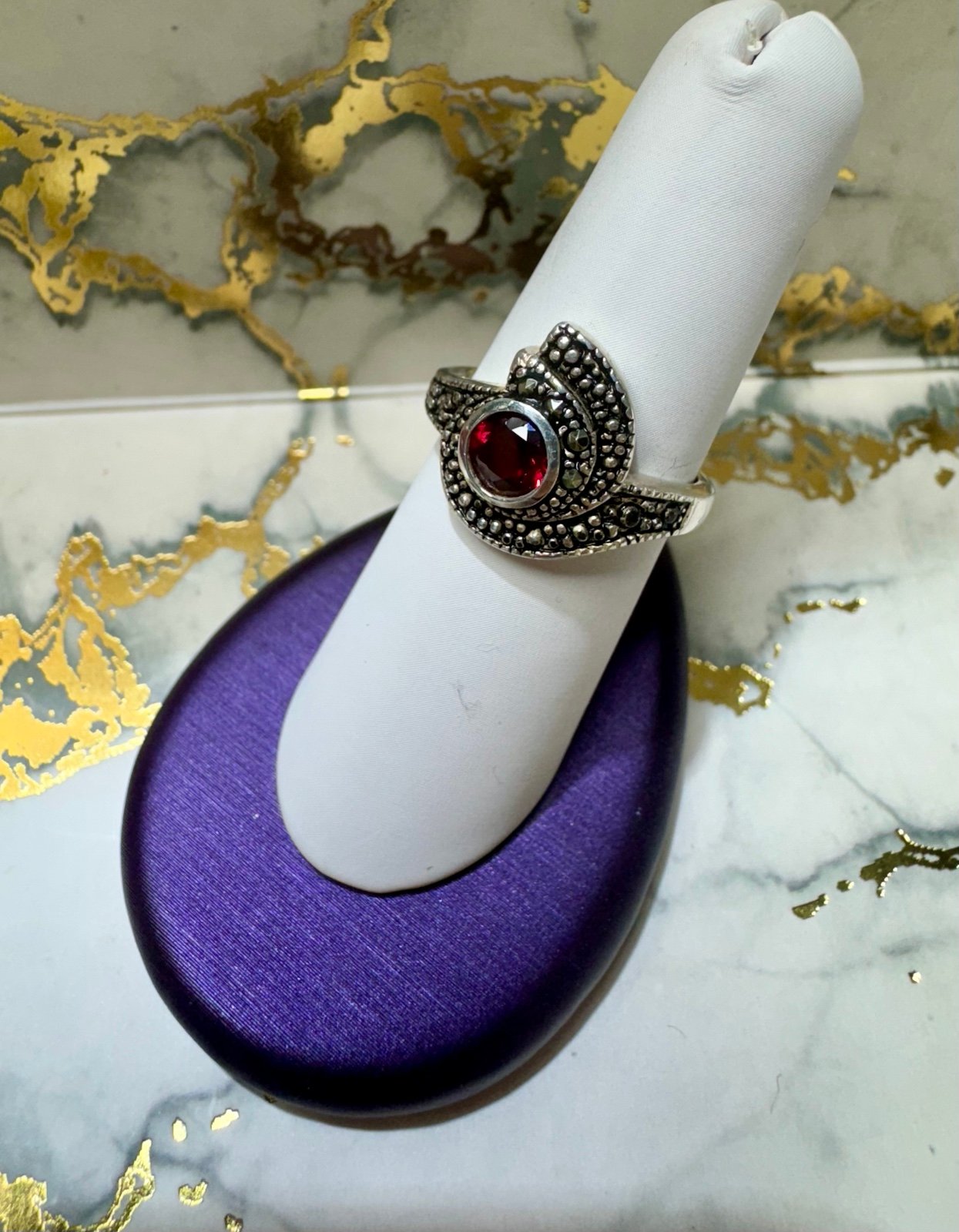 Sterling Silver and Red stone Dragon Eye Ring