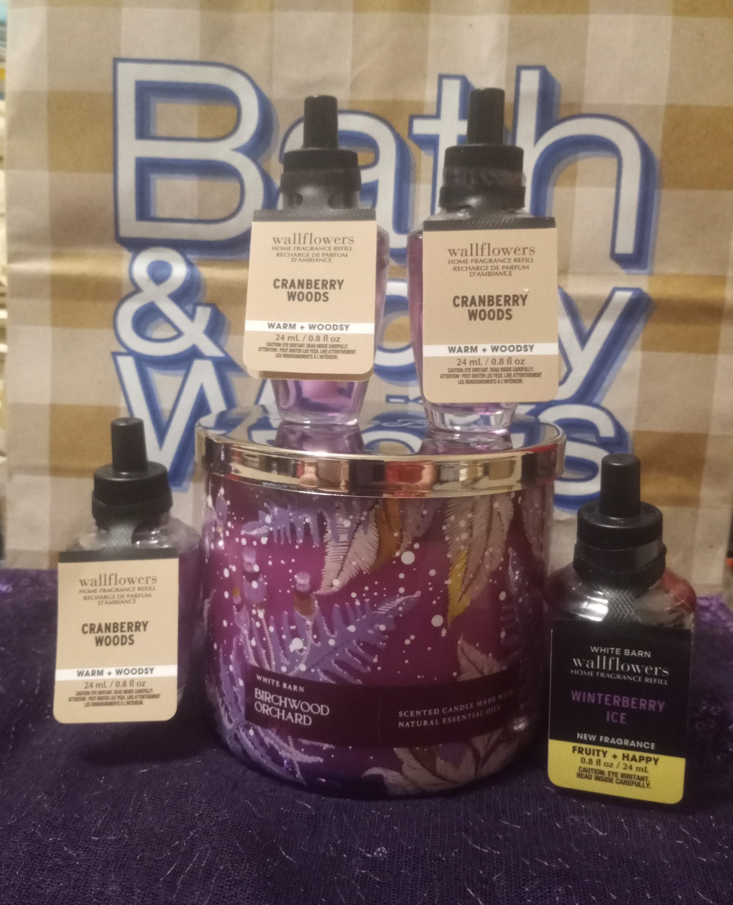 B&BW Fall Candle Wallflower Birchwood Orchard Cranberry Woods & Winterberry Ice