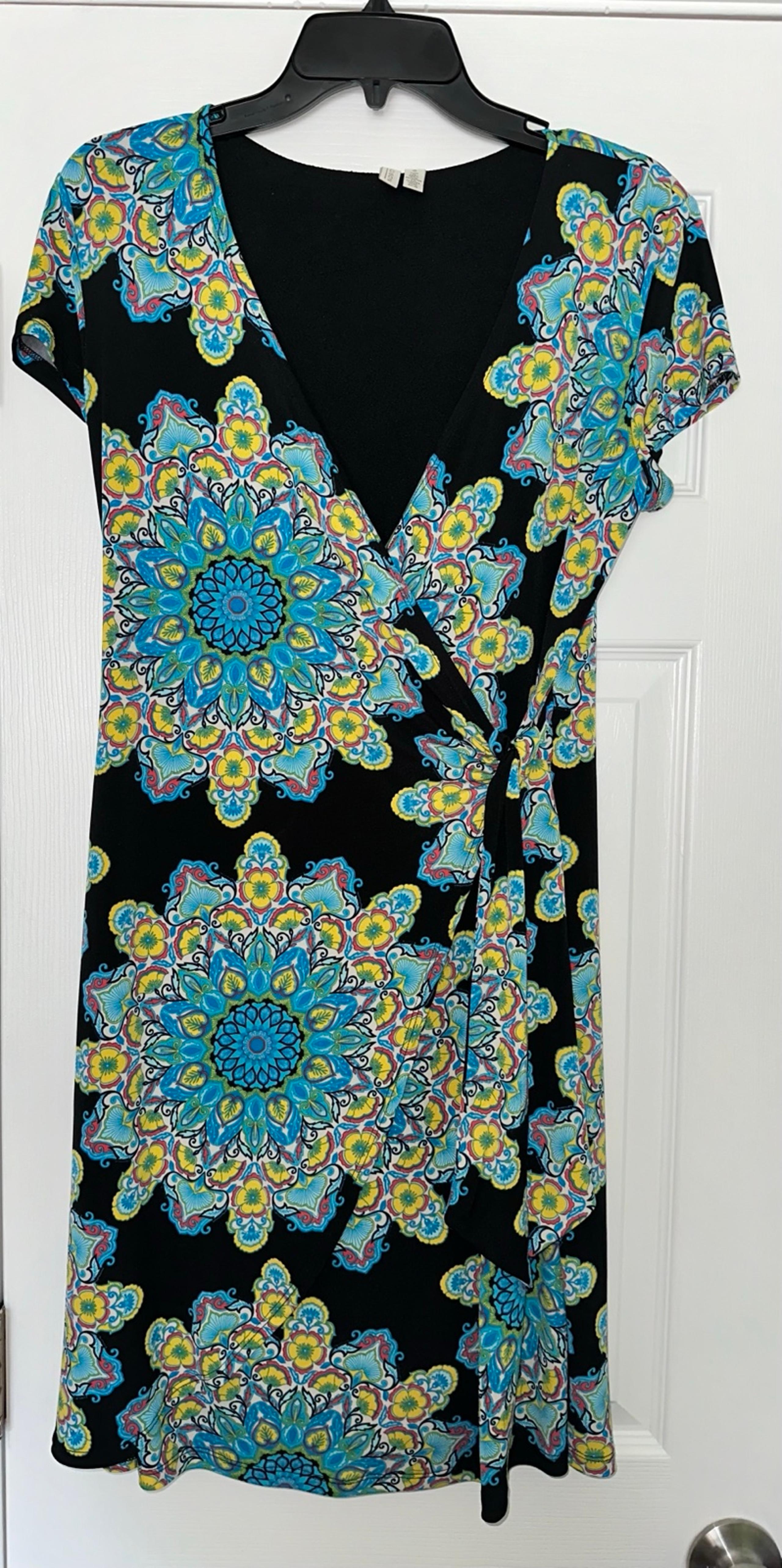 Madison vibrant floral faux wrap tie stretchy dress Size S