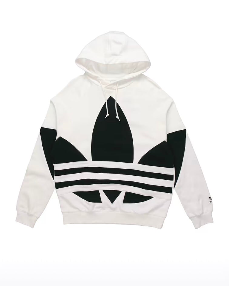 Men's Adidas Originals Big Trefoil Cotton Hoodie Sweatshirts FM9909 White/Black