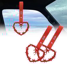 NEW 2PCS BARBED WIRE RED JDM TSURIKAWA RING RED Handle Strap Drift Charm