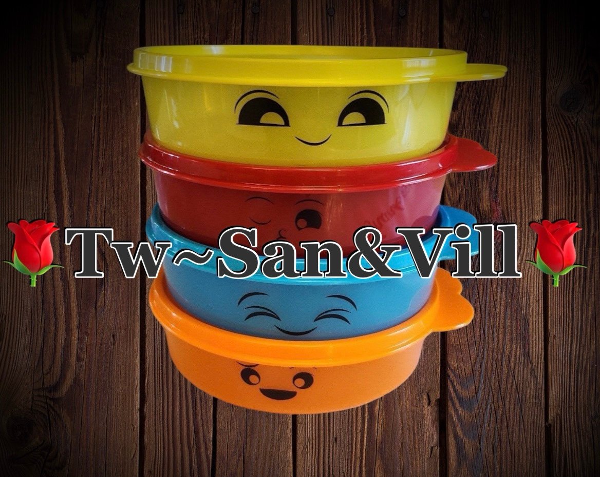 TUPPERWARE SMILEY FACES MEDIUM ROUND WONDERS 12 OZ 4-PIECES