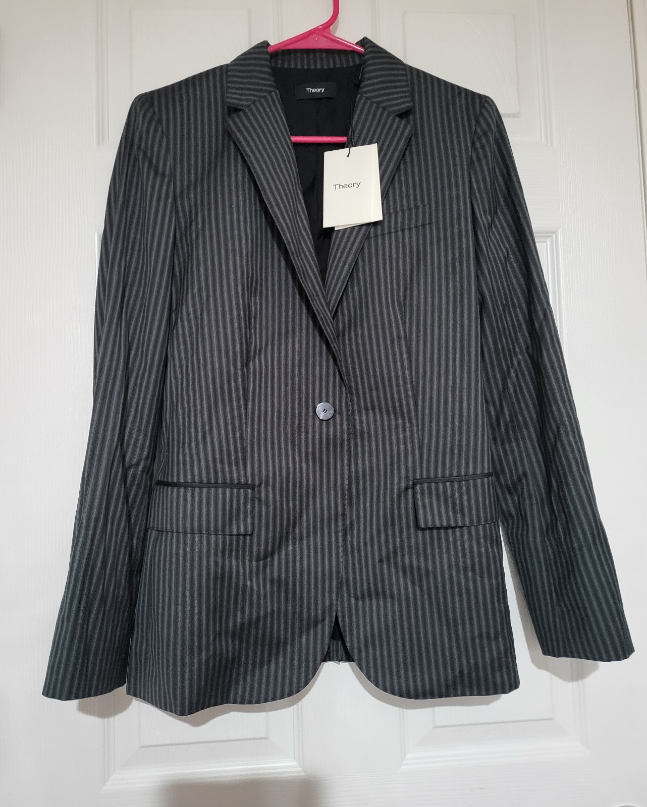 Black & Pale Grey Striped Wool Theory Blazer